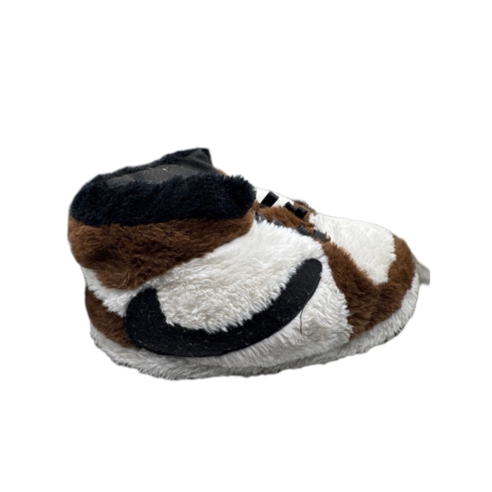 Mens Nike Air Force Slippers Brown White Black Faux Fur High Top House Shoes - Picture 4 of 4